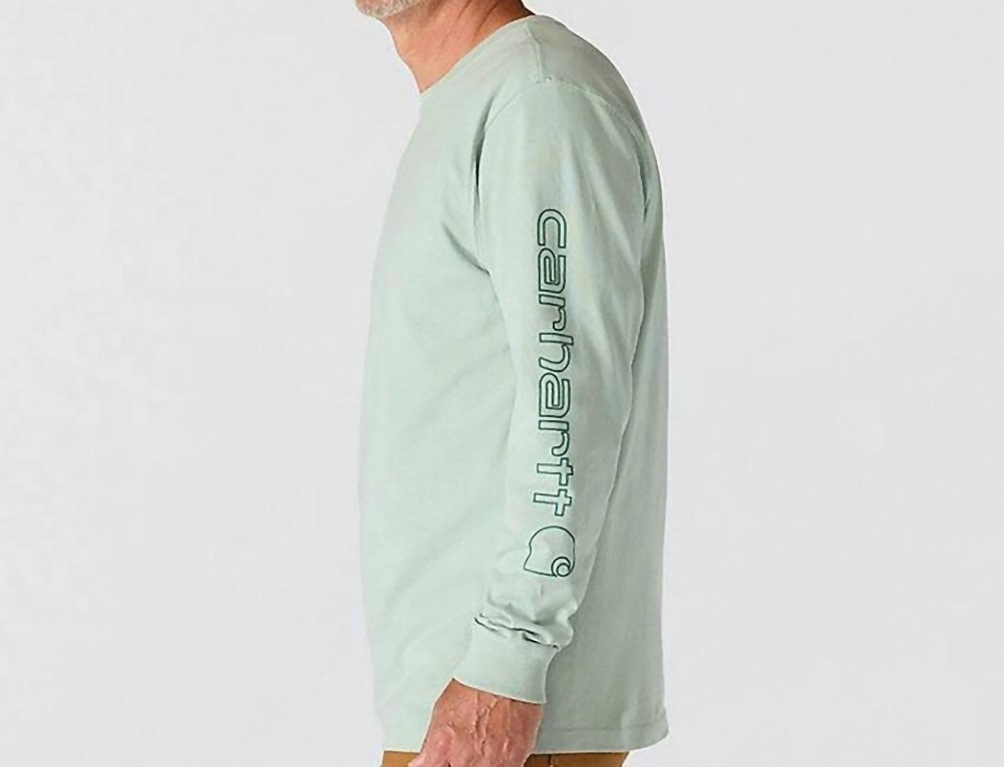 carhartt Loose Fit Heavyweight Long Sleeve Logo Tee in seabrook - men's long sleeve top - detail view
