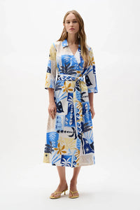 Joseph Ribkoff - Stretch Cotton Tropical Print A-line Wrap Dress