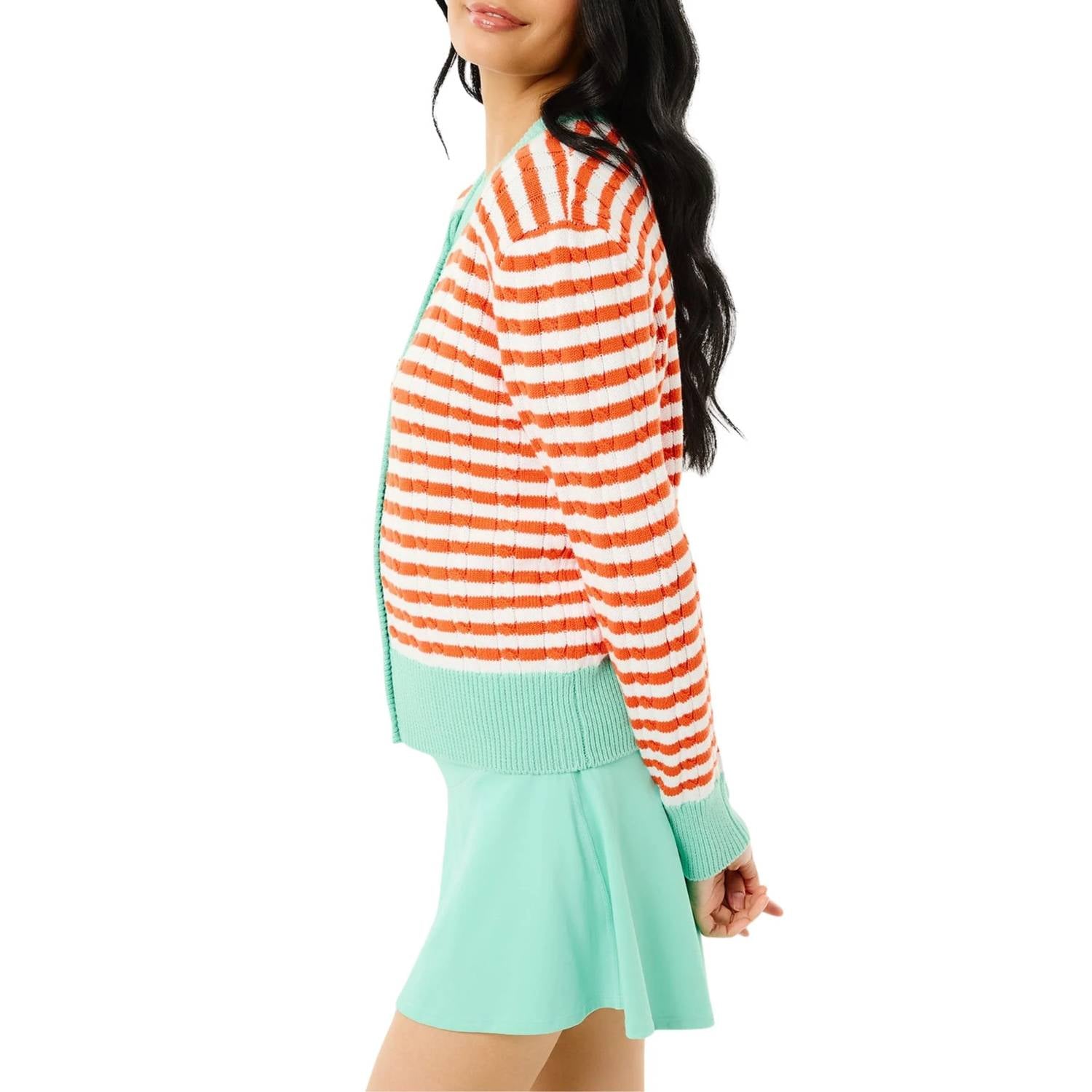 Addison Bay - Cotton Cable Knit Oxford Cardigan Sweater