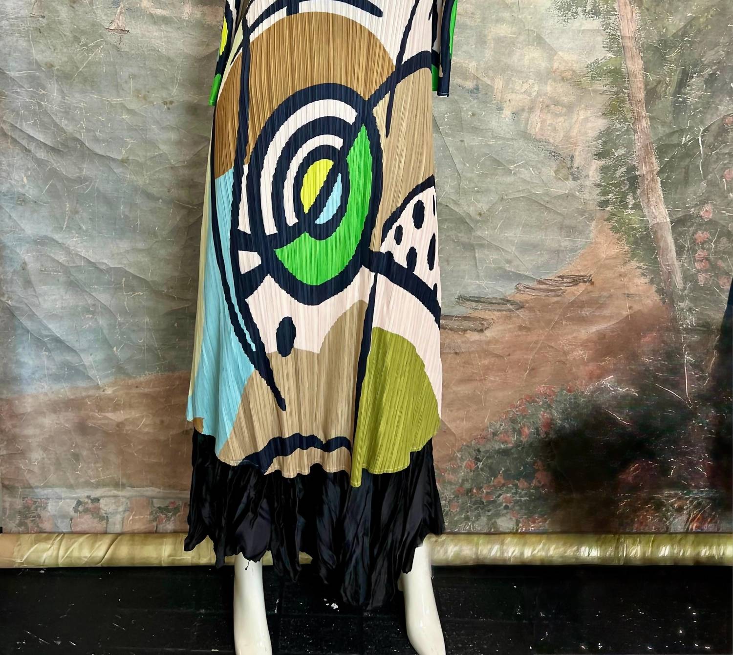 Vanite Couture Women's Picasso Mix Abstract Dress in green mocha - women's dress