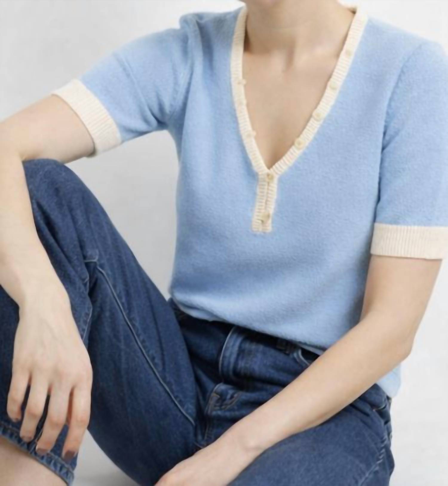 White + Warren - Boucle Short Sleeve Henley Top