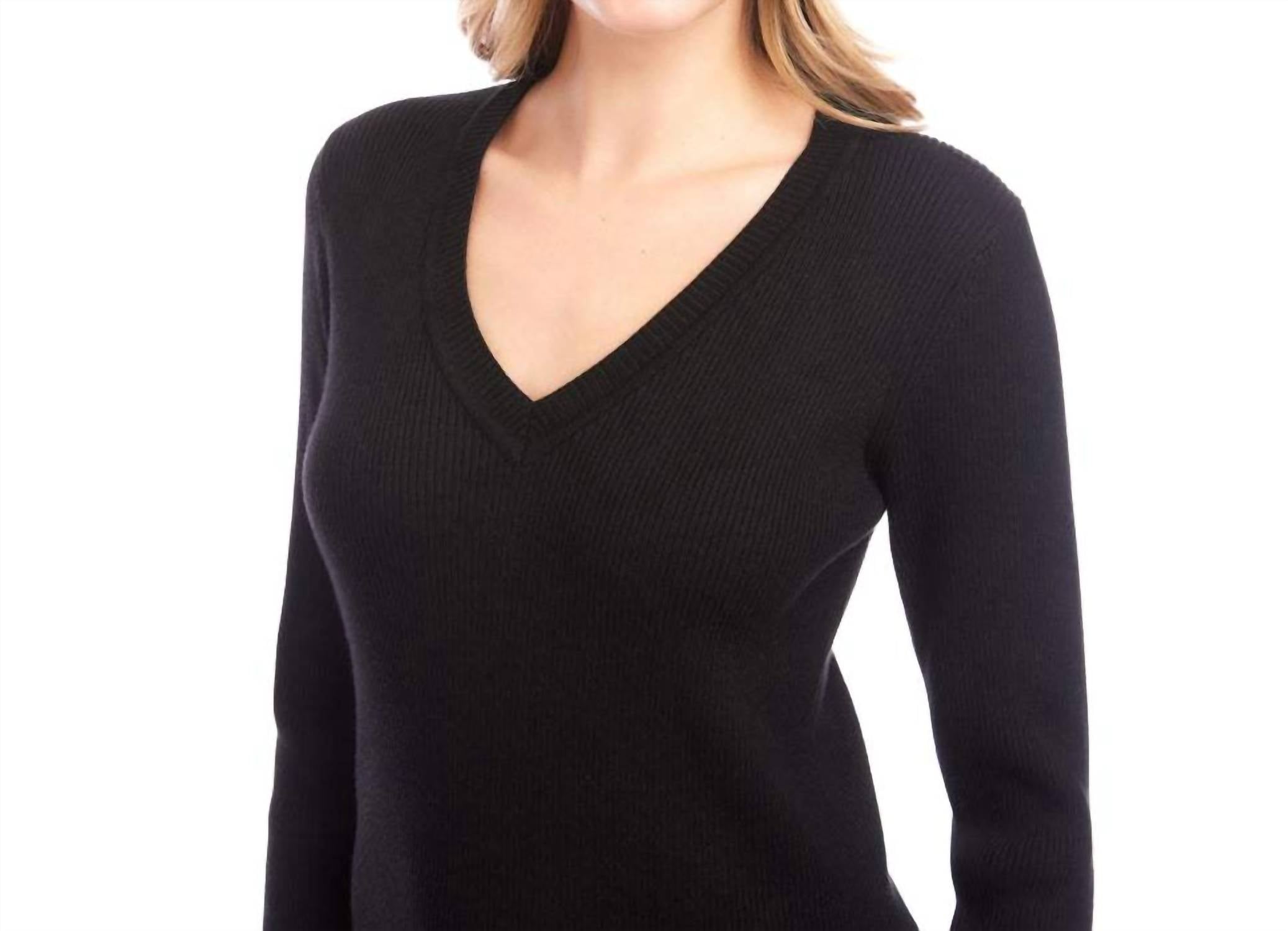 Karen Kane Ribbed V-Neck Sweater in black - women's sweater - view 4