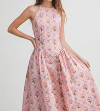 Le Cliche Floral Jacquard Halter Dress in pink - women's dress - view 4