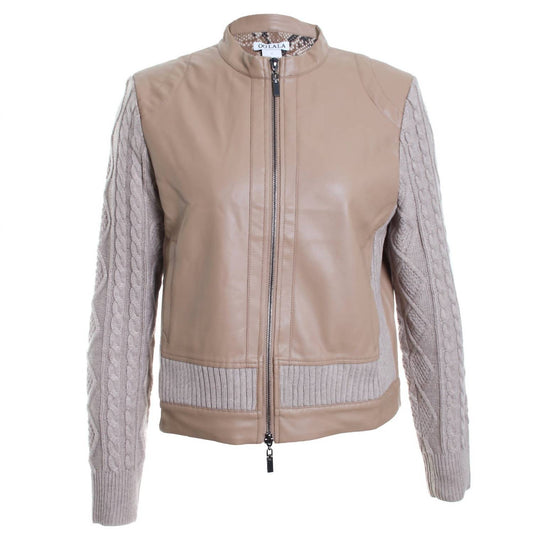 Oolala - Women's Knit Cord Sleeves Zip Bomber Jacket