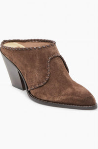 Dolce Vita Women's Jolyn Leather Mule in dark brown - women's shoe - detail view