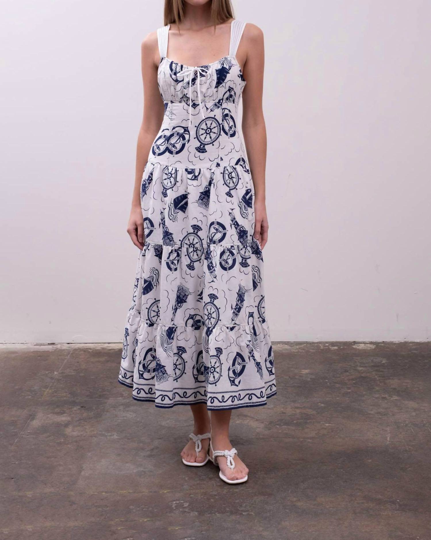 Moon River - Sailor Square Neck Midi Dress