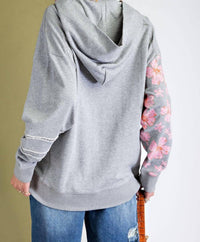 Easel Mix Print Terry Pullover Hoodie in heather grey - women's top - detail view