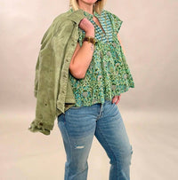 Mahila - Cap Sleeve Botanical Breezy Blouse