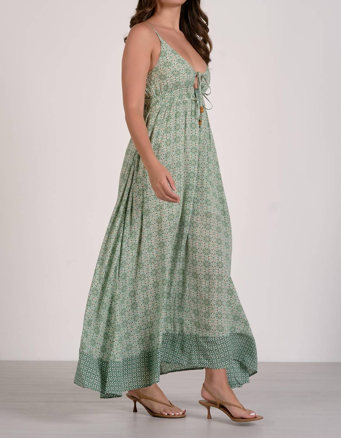 Elan - Spaghetti Strap Tie Front Maxi Dress