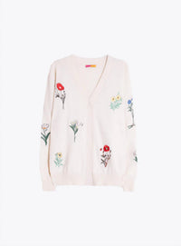 Vilagallo - Alina Raw Embroidered Flowers Cardigan