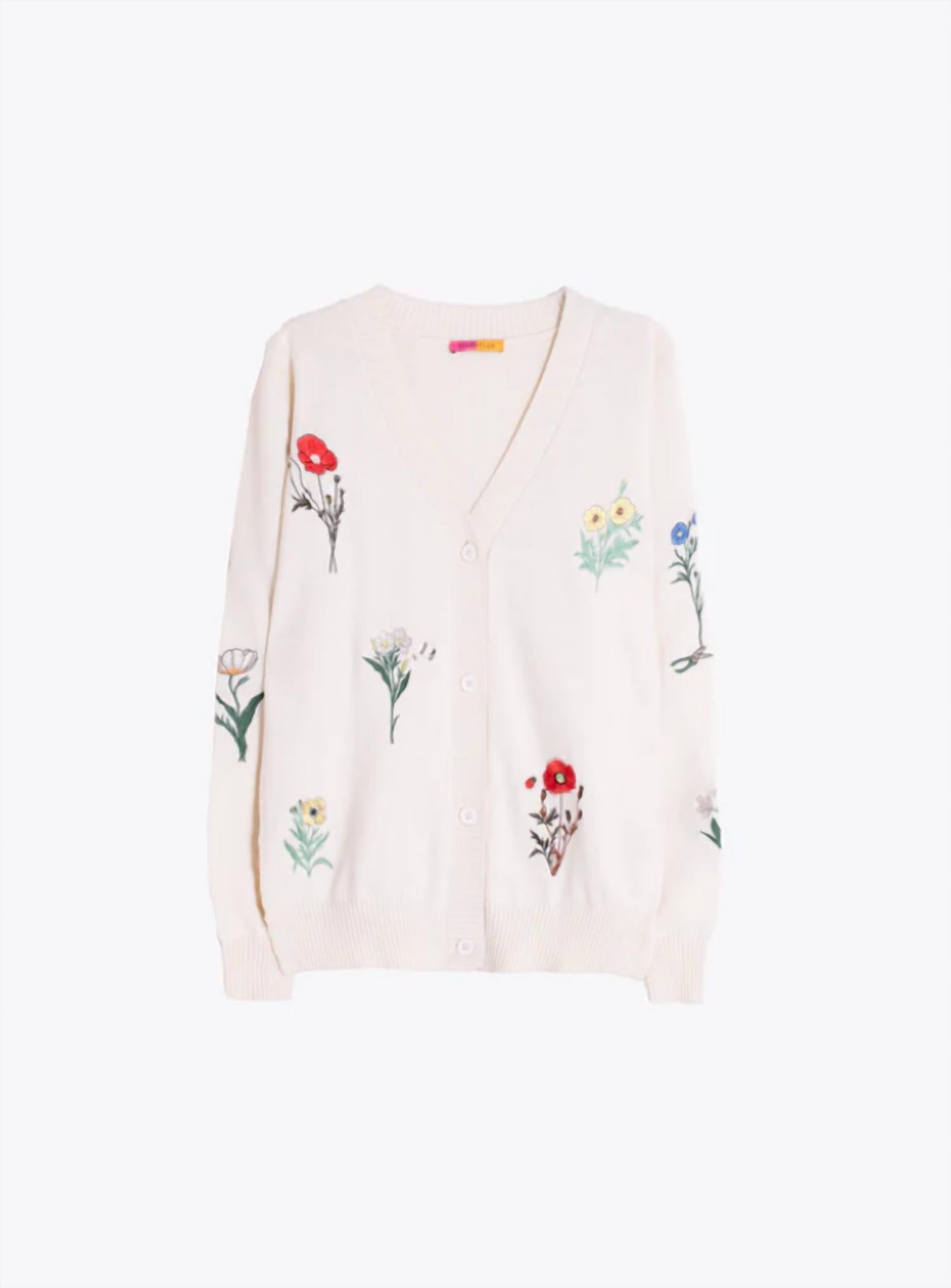 Vilagallo - Alina Raw Embroidered Flowers Cardigan