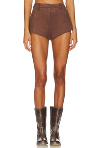 BARDOT X Revolve Jayla Faux Suede Mini Short in chocolate - women's shorts