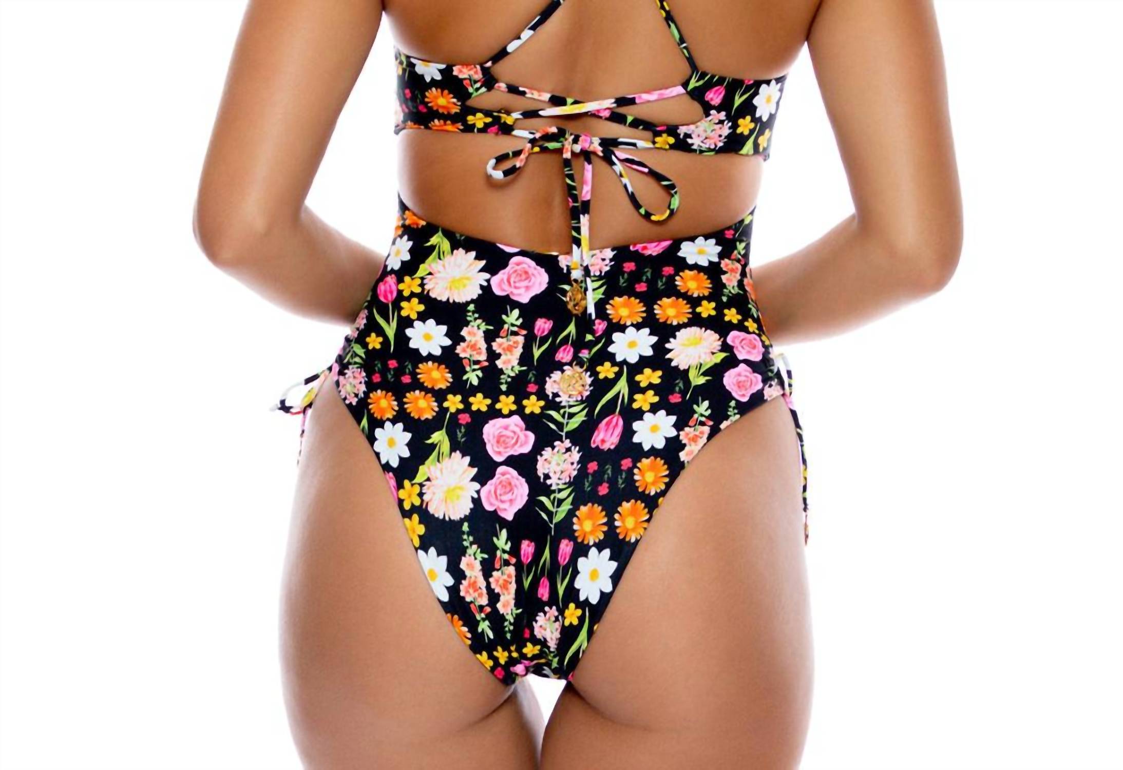 Luli Fama - Luli's Secret Garden Square Neck Drawstring Side One Piece