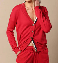 Minnie Rose V Neck Cardigan in cranberry - women's cardigan