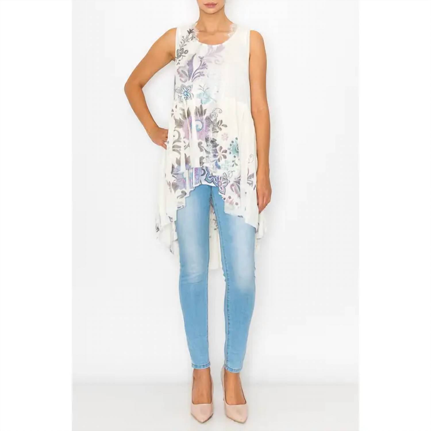 Origami - EMBROIDERED FLORAL HI LOW VEST