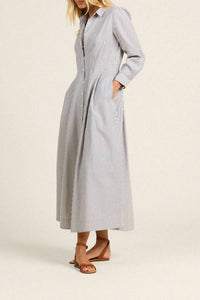 TROVATA Emmelie Dress in navy stripe - women's dress - detail view