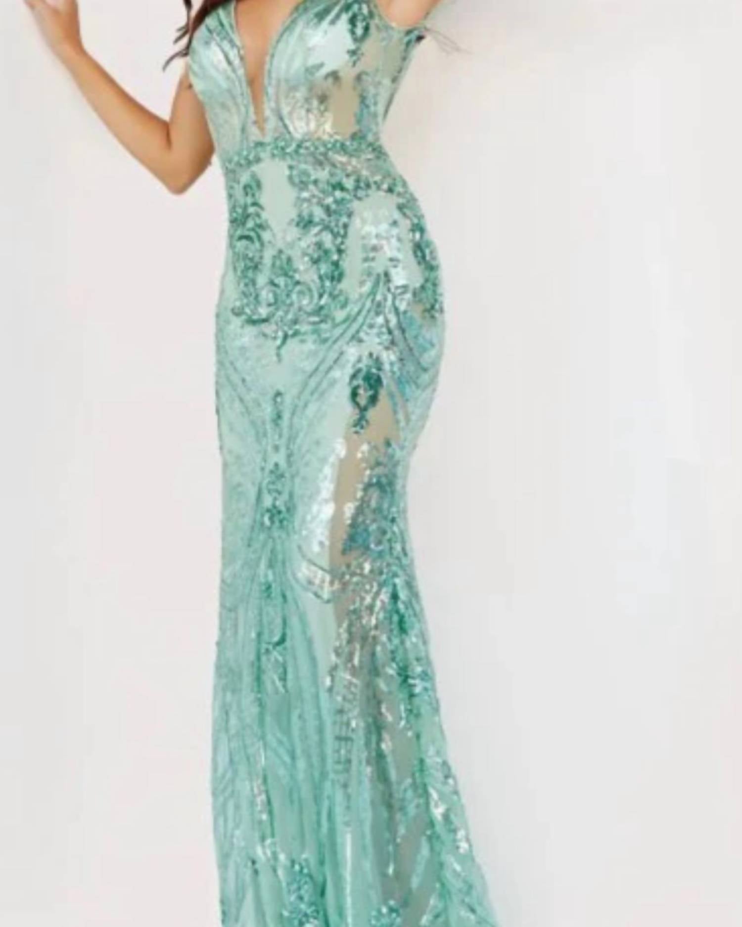 Jovani - Fitted Sequin Mesh Gown