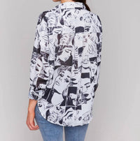 Charlie B - Print Long Sleeve Button Front Top