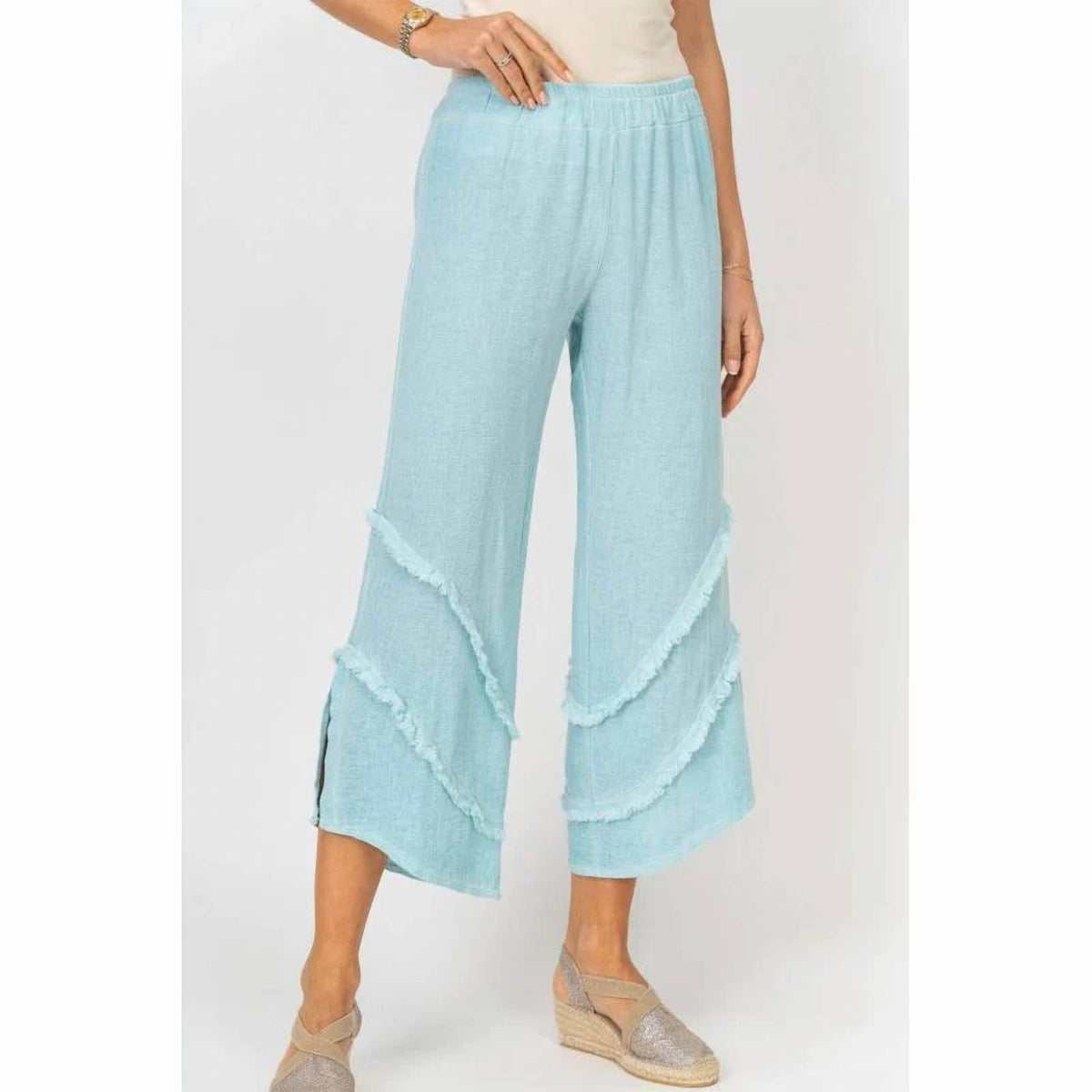 Look Mode Usa - Inen Blend Wide Leg Ruffle Trim Pants