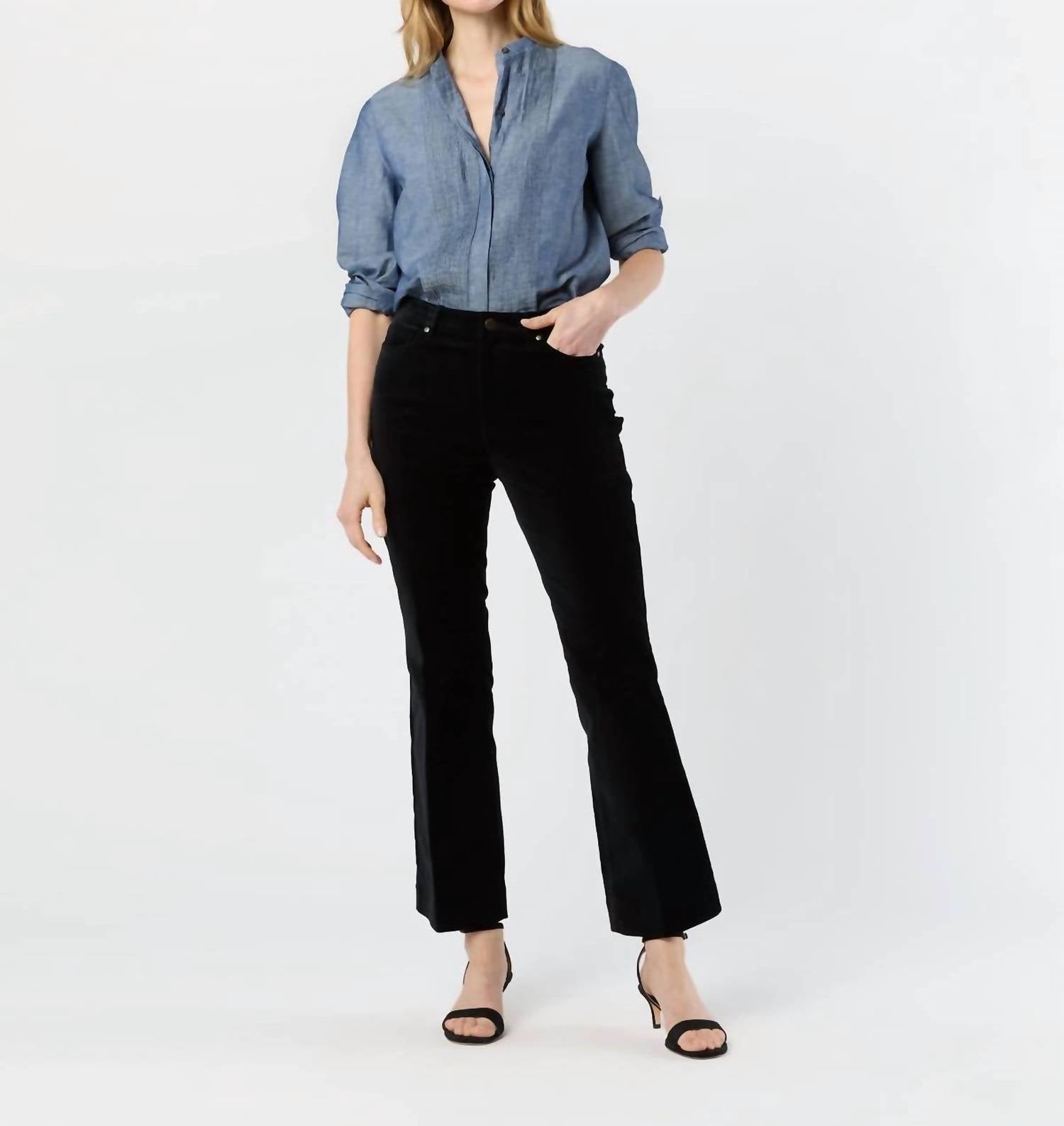 Ann Mashburn Kendall Flare Five Pocket Jeans in black stretch velveteen - women's jeans