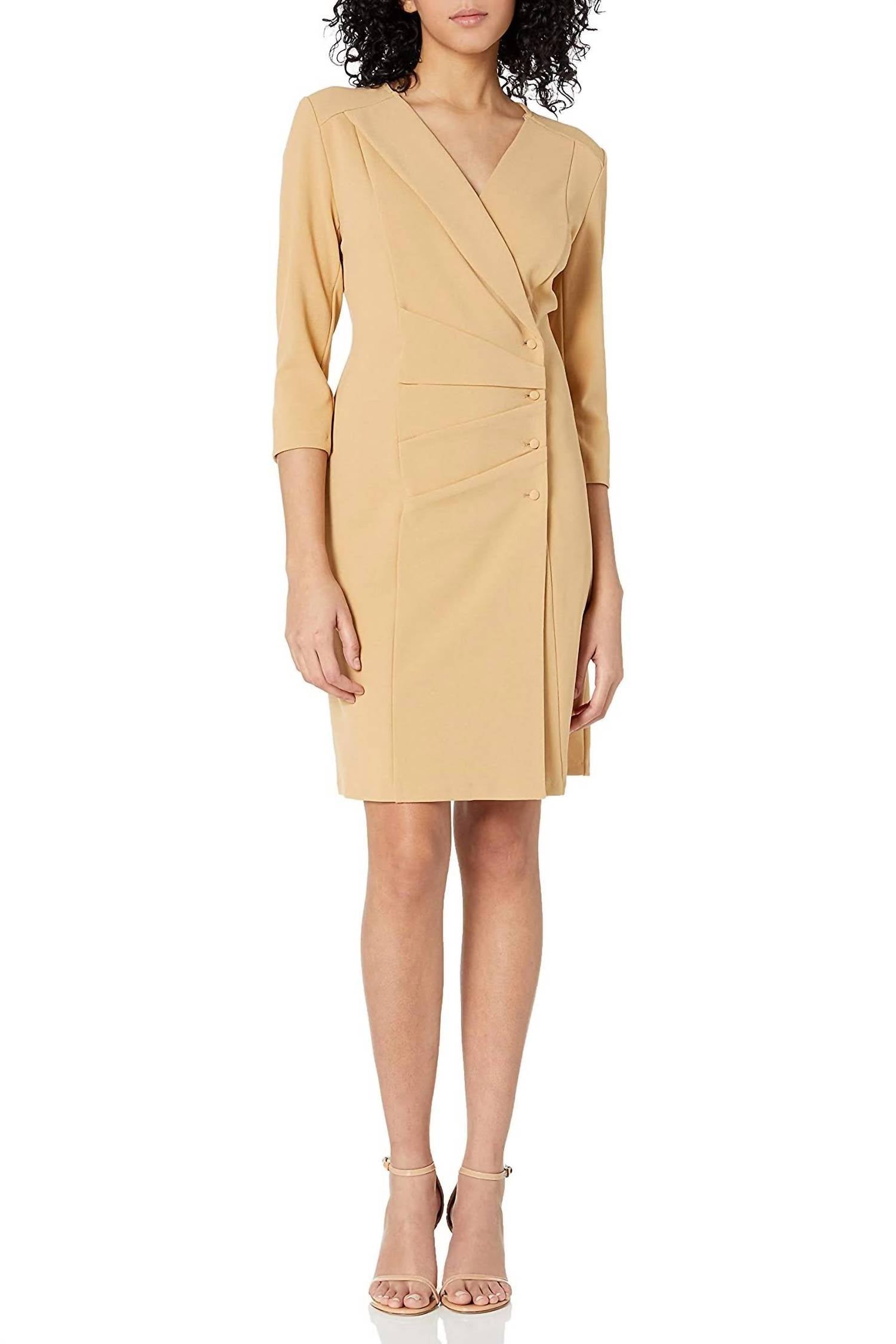 Nanette Lepore - V-neck 3/4 Sleeve Trench Solid Stretch Crepe Dress
