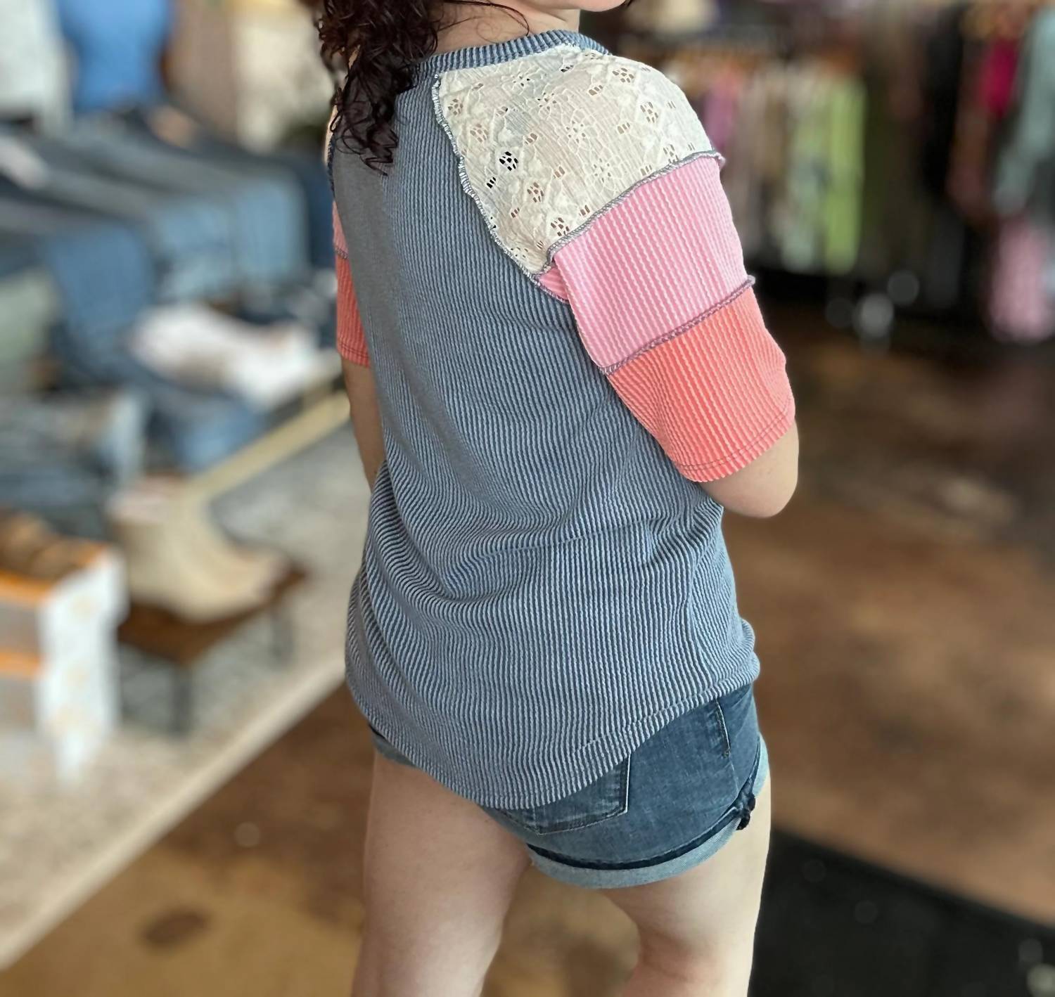 7Th Ray - Ribbed Color Block Henley Top