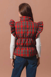 So Me - Ruffle Plaid Puffer Vest