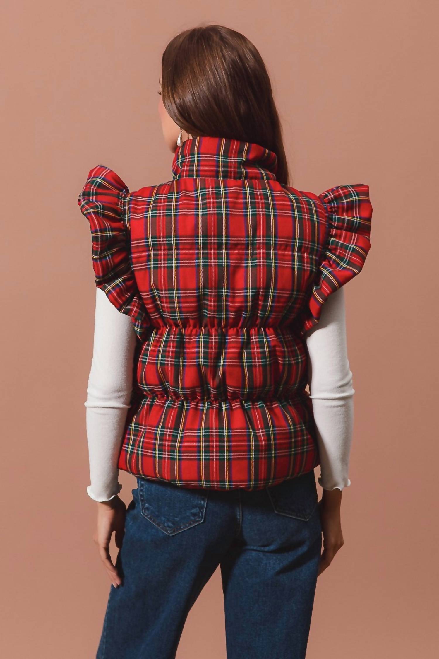 So Me - Ruffle Plaid Puffer Vest
