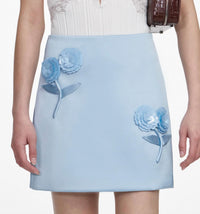 Self-Portrait - Satin 3d Sequin Flower Mini Skirt