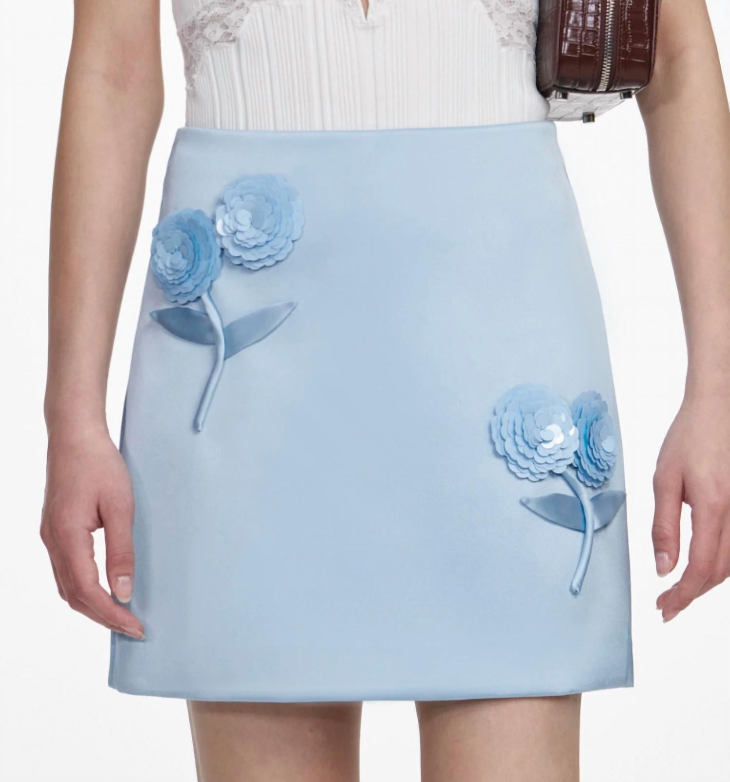 Self-Portrait - Satin 3d Sequin Flower Mini Skirt