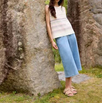 Charlie B - Striped Sleeveless Crochet Cotton Blend Top
