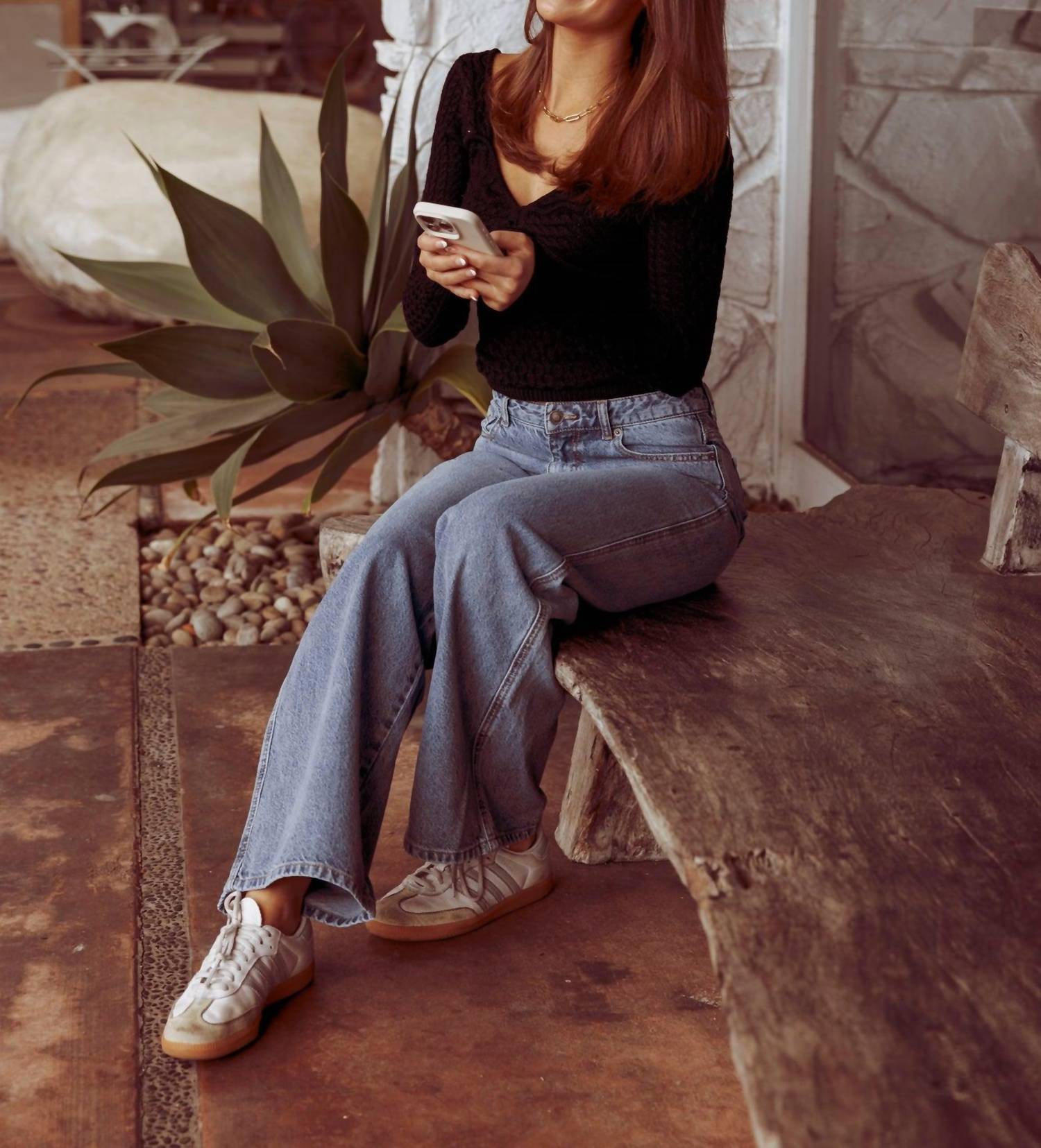 Sky To Moon - Long Sleeve Cable Knit Top