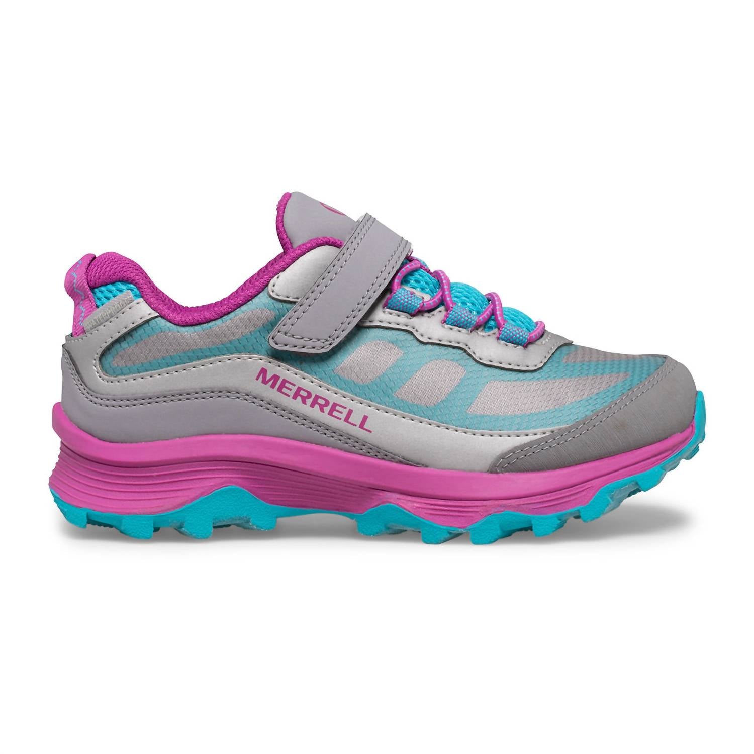 MERRELL Little Kid's Moab Waterproof Versatile Hiker & Sneaker in grey turq - kids' sneaker