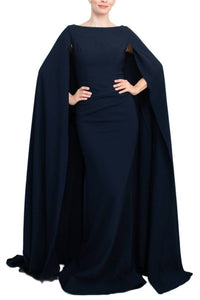Jovani - Women's Boat Neck Cape Evening With Zipper Closure Crepe Gown