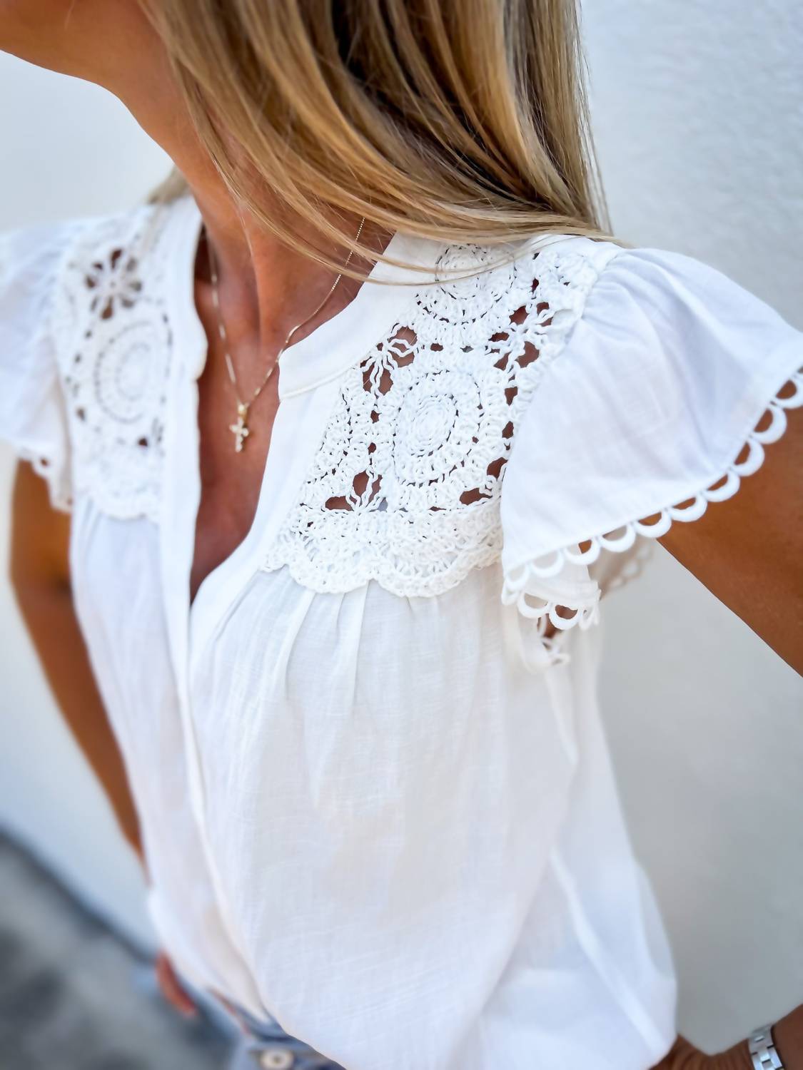 Hem & Thread - Sweet Grace Crochet Button Down Top