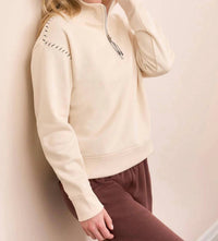 Tribal - Farren French Terry Stitch-accent Zip Funnel Neck Sweater