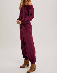 Bluivy - Velvet One Shoulder Boat Neck Jumpsuit