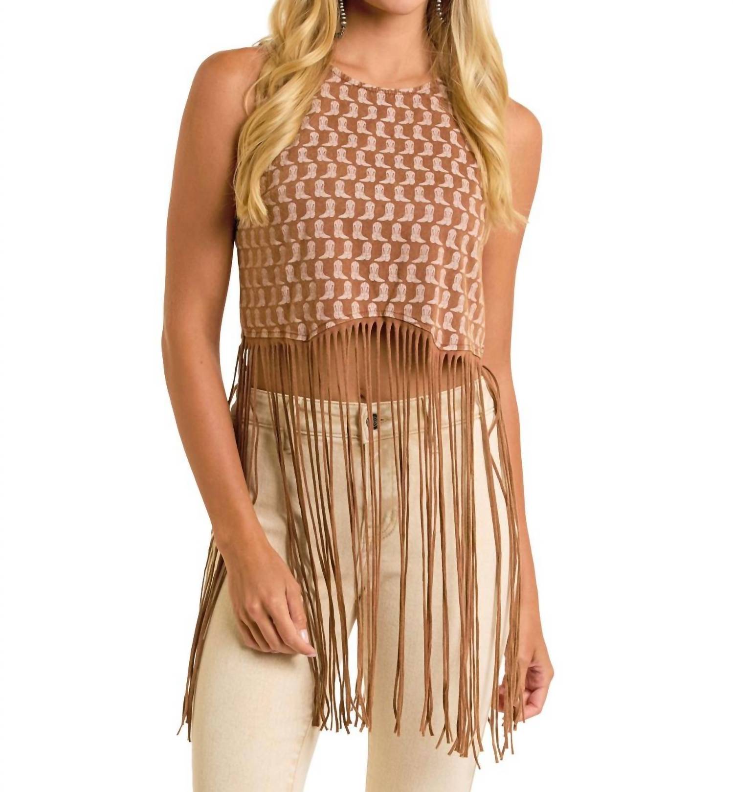 Rock & Roll Denim - Boot Print Fringe Top