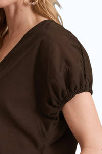 Velvet by Graham & Spencer Mai V-neck Top - Plus in bark - women's blouse - detail view