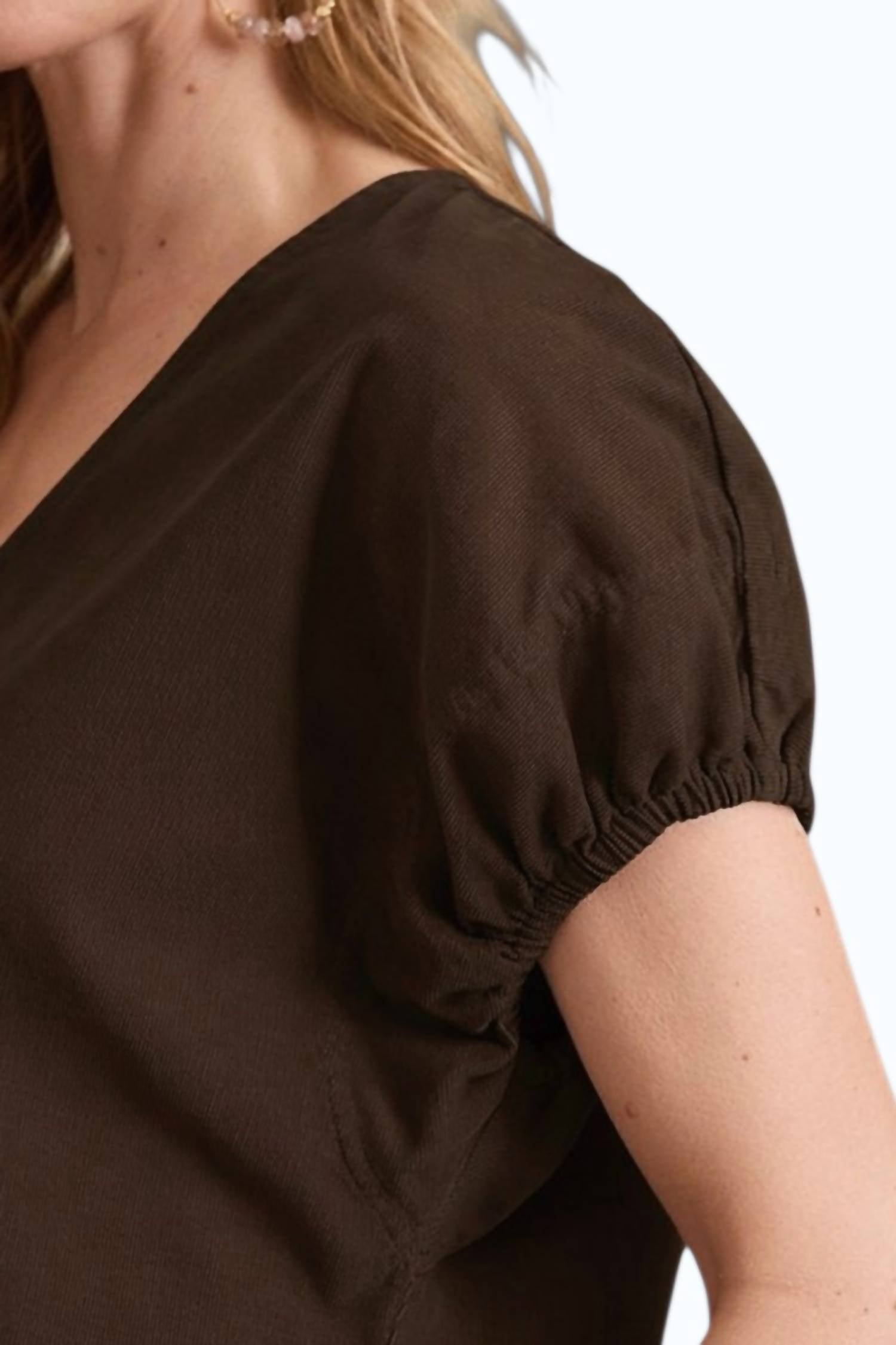 Velvet by Graham & Spencer Mai V-neck Top - Plus in bark - women's blouse - detail view