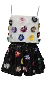 QUEEN OF SPARKLES Sequin Flower Short in black multi - women's shorts - detail view