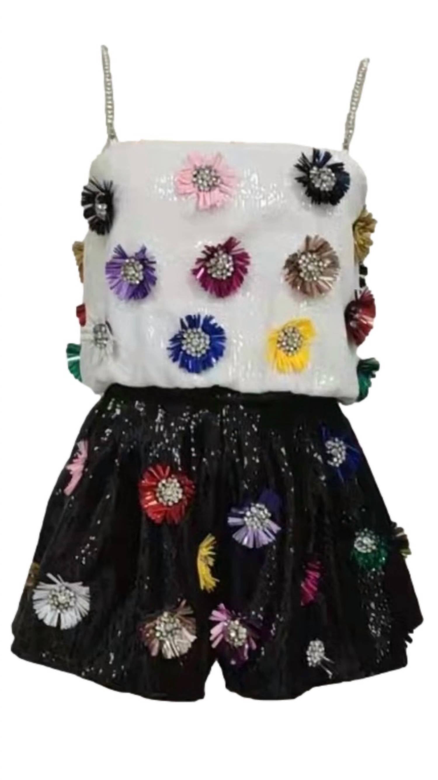QUEEN OF SPARKLES Sequin Flower Short in black multi - women's shorts - detail view
