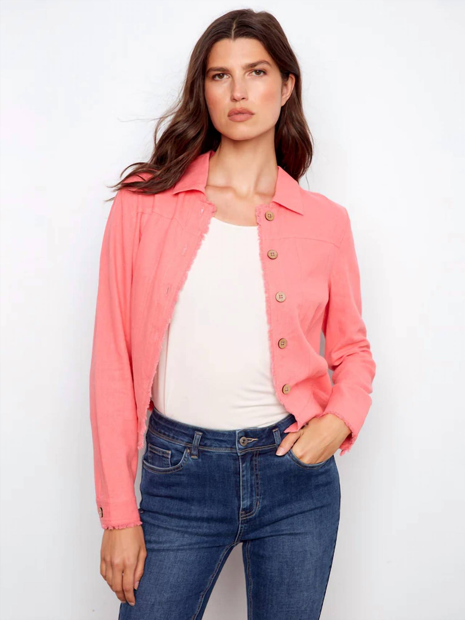 Charlie B - Frayed Hem Linen Jacket