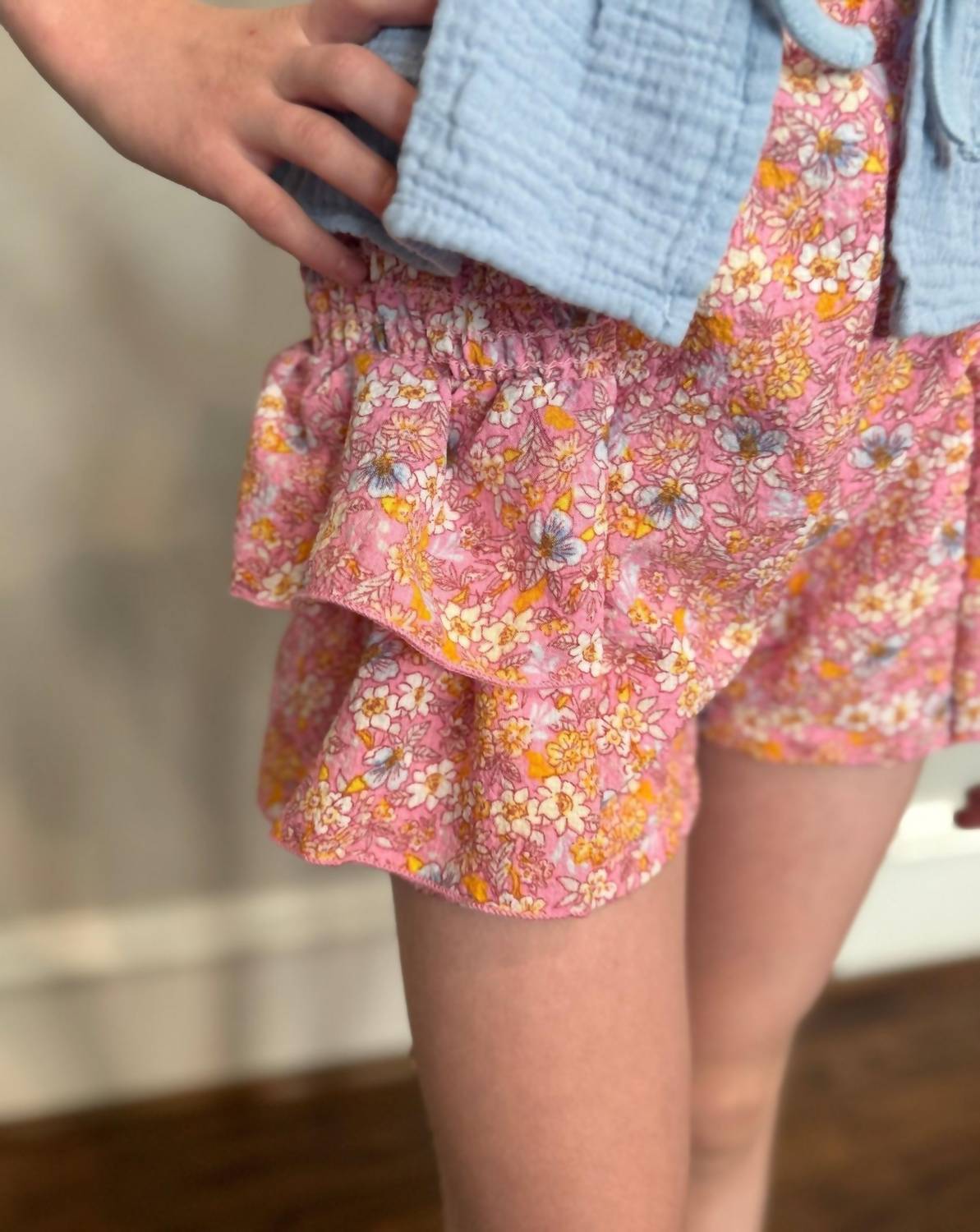 T2Love - Girls' Smocked Side Ruffle Shorts
