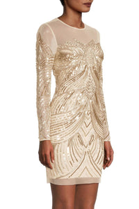 Aidan Mattox - Illusion Crew Neck Bodycon Embellished Mesh Dress