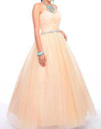 Precious Formals - Shimmery Waistline Beadwork Strapless Ballgown