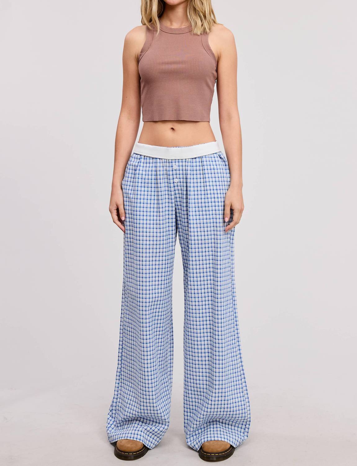 Mimosa - Mid Rise Elasticized Waistband Gingham Pattern Pants