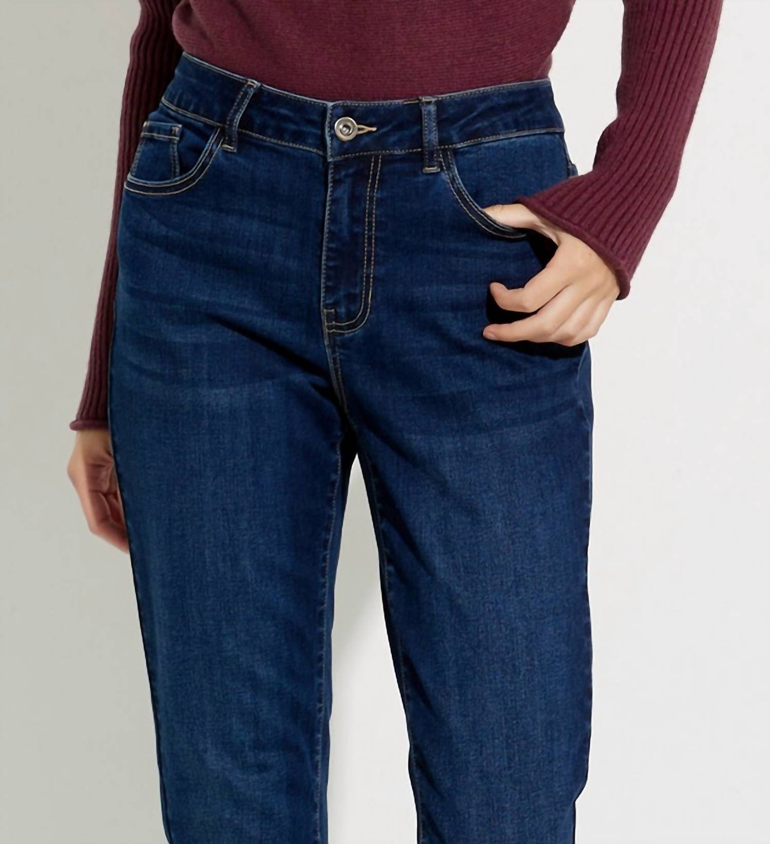 CHARLIE B Stone Wash Mom Jeans in medium blue - women's jeans - detail view