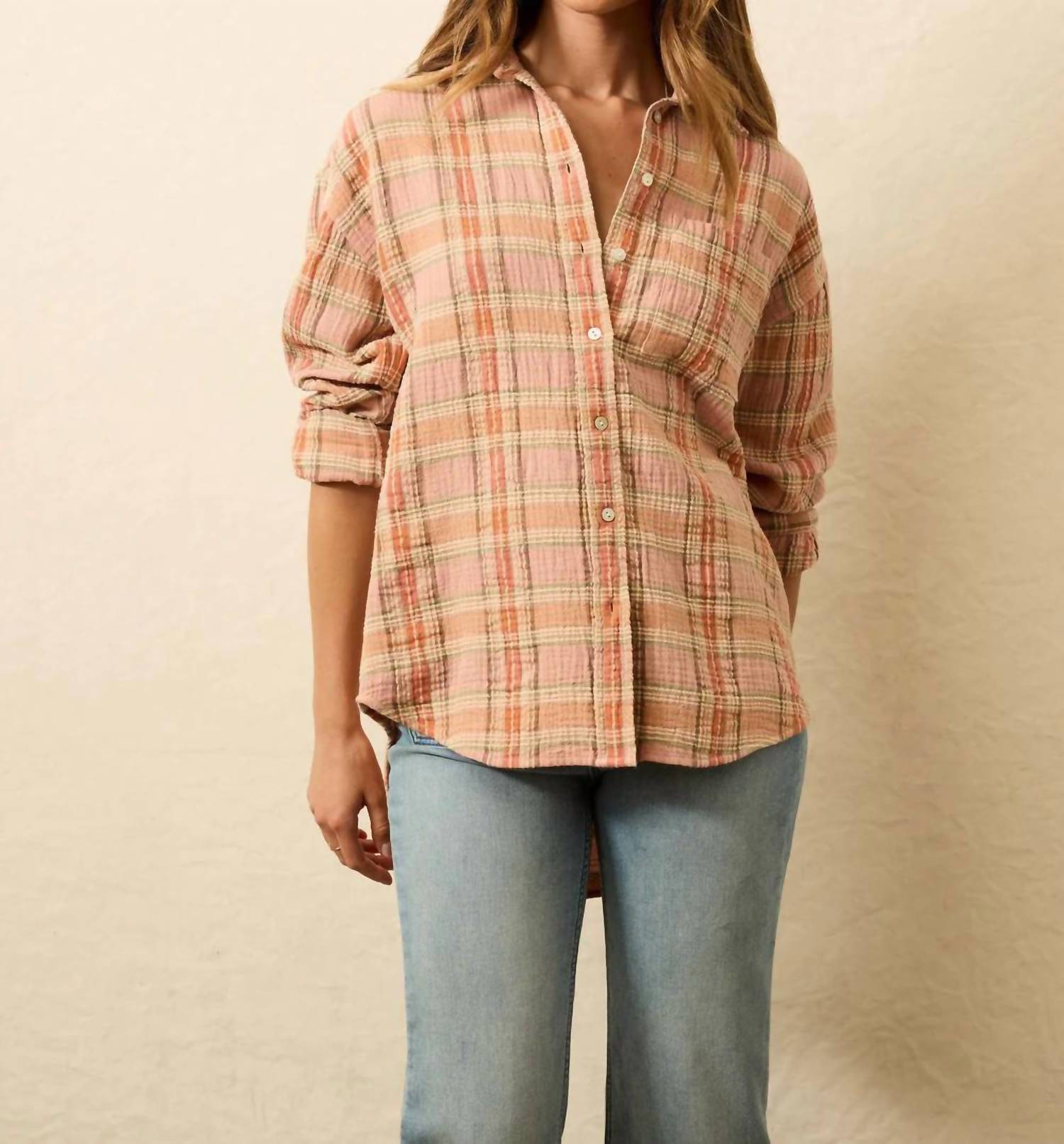 Faherty Dune Cotton Gauze Relaxed Shirt in tinted rose water plaid - women's shirt - view 5