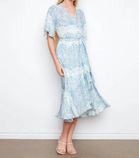 Charlie B - Printed Flutter Sleeve Faux Wrap Dress